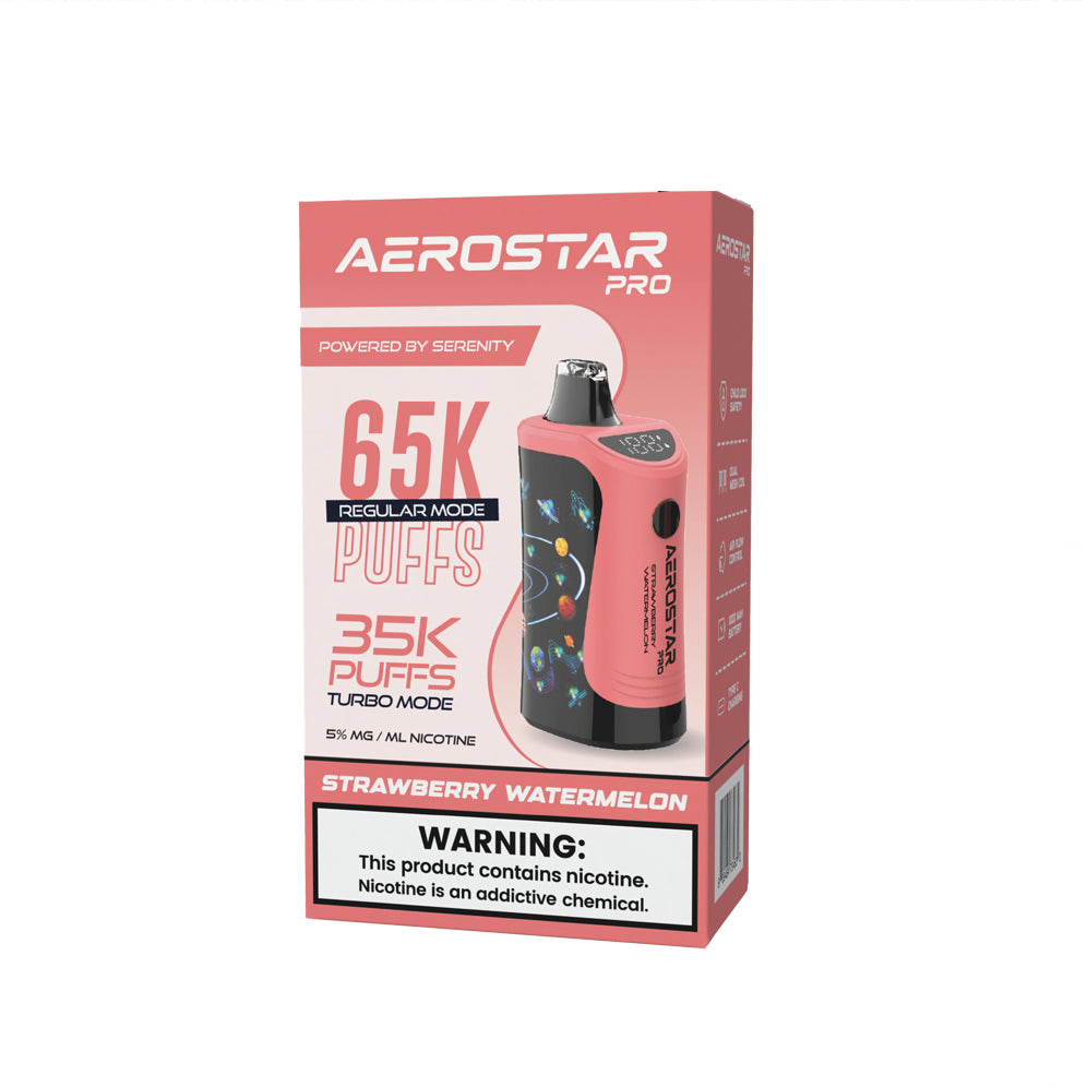 Serenity Hemp - Aerostar Pro Strawberry Watermelon 5% Nic Disposable Vape 65k Puffs