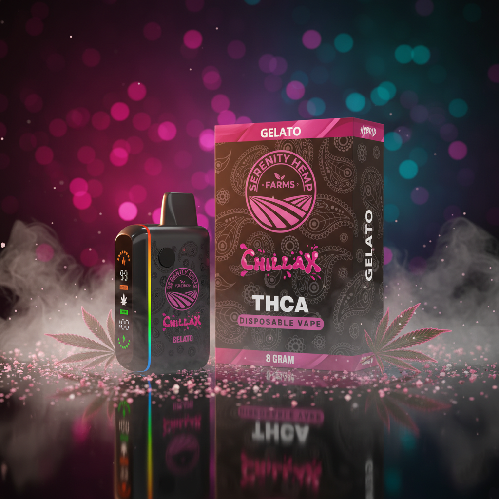 Serenity Hemp - Chillax Gelato Hybrid THCA 8gm Disposable Vape Serenity Hemp Farms Serenity Hemp - Chillax Gelato Hybrid THCA 8gm Disposable Vape Serenity Hemp Farms