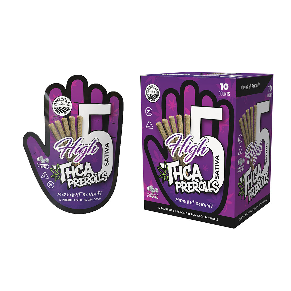 Serenity Hemp - Midnight Serinity | High 5 THCA Sativa 1.5gm Prerolls 10 count box