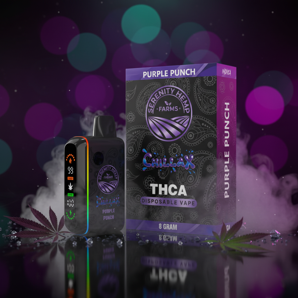 Serenity Hemp - Chillax Purple Punch Indica THCA 8gm Disposable Vape Serenity Hemp Farms Serenity Hemp - Chillax Purple Punch Indica THCA 8gm Disposable Vape Serenity Hemp Farms