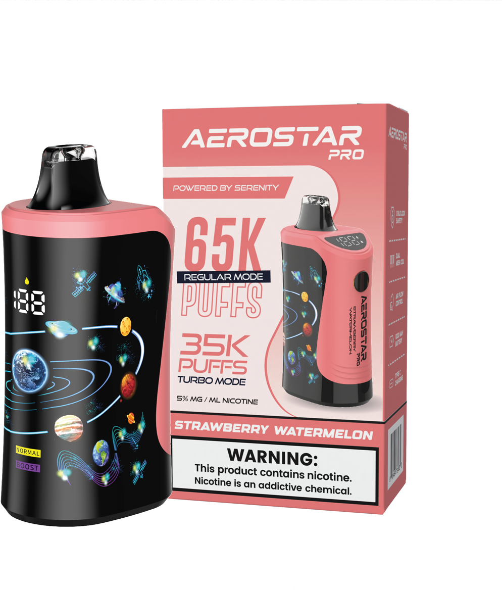 Serenity Hemp - Aerostar Pro Strawberry Watermelon 5% Nic Disposable Vape 65k Puffs