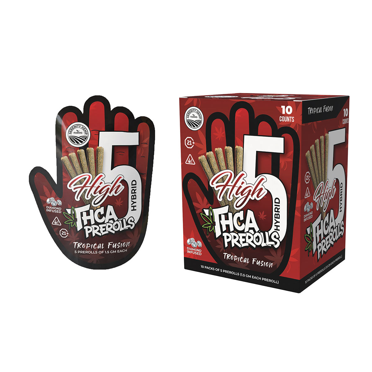 Serenity Hemp - Tropical Fusion | High 5 THCA Hybrid 1.5gm Prerolls 10 count box
