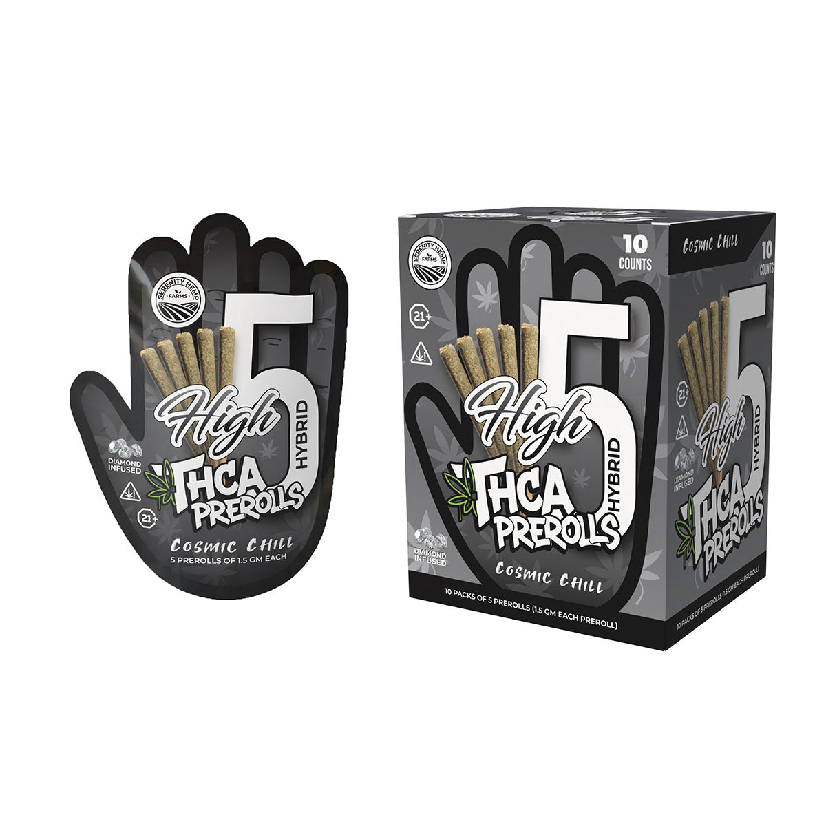 Serenity Hemp - Cosmic Chill | High 5 THCA Hybrid 1.5gm Prerolls 10 count box