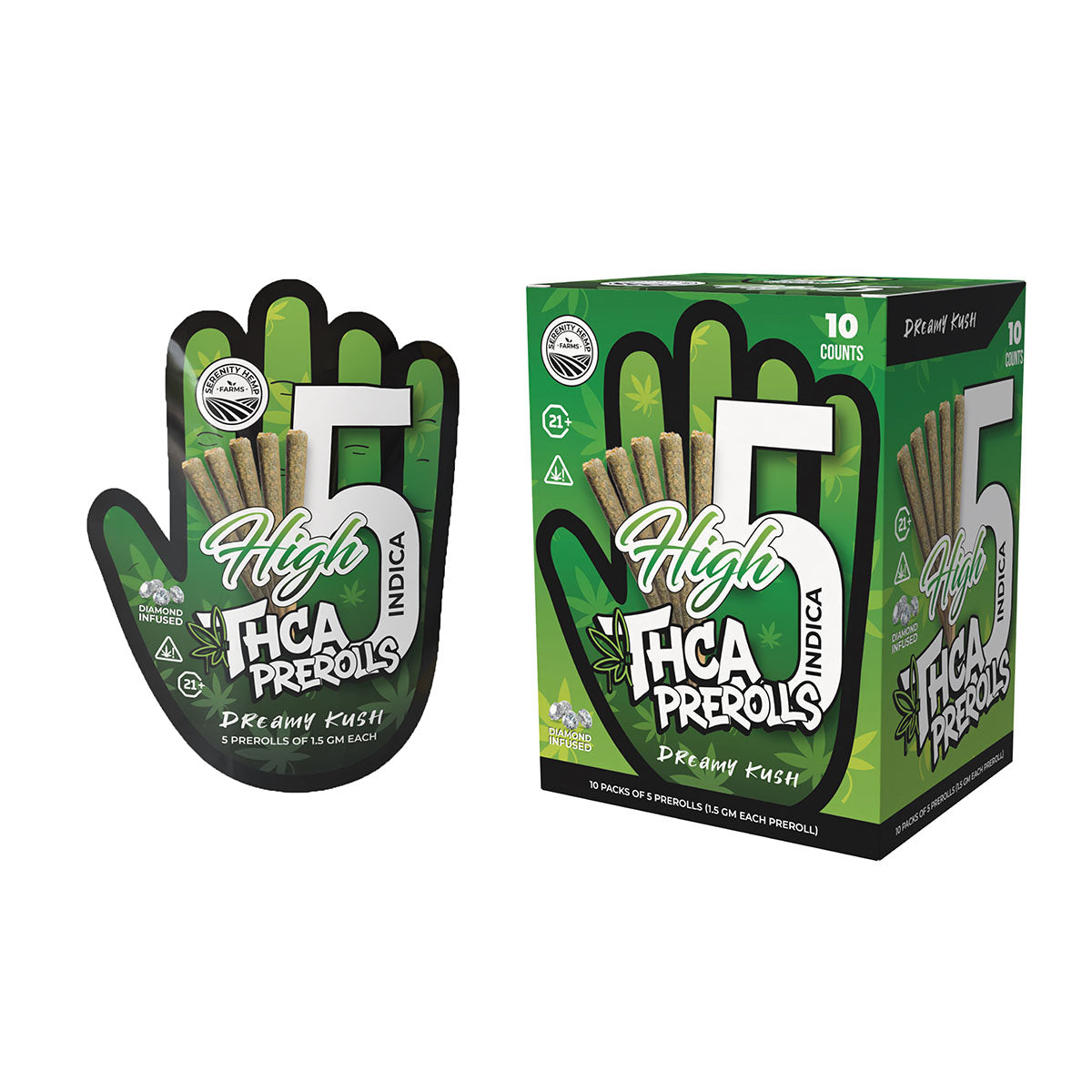 Serenity Hemp - Dreamy Kush | High 5 THCA Indica 1.5gm Prerolls 10 count box