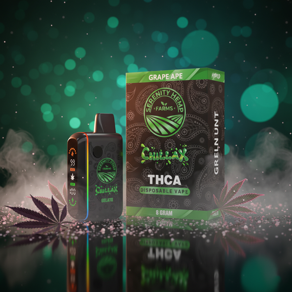 Serenity Hemp - Chillax Grape Ape Indica THCA 8gm Disposable Vape Serenity Hemp Farms Serenity Hemp - Chillax Grape Ape Indica THCA 8gm Disposable Vape Serenity Hemp Farms