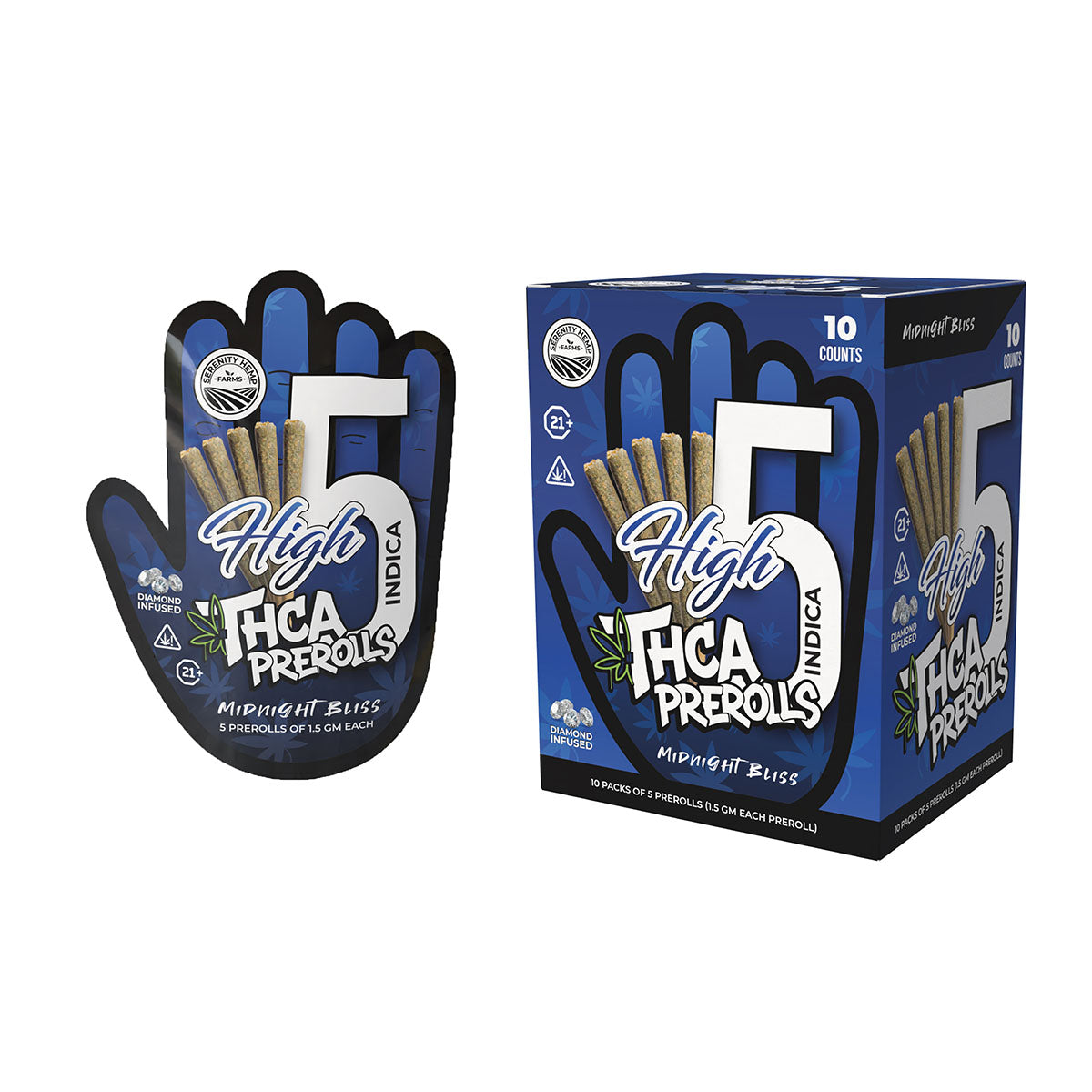 Serenity Hemp - Midnight Bliss | High 5 THCA Indica 1.5gm Prerolls 10 count box