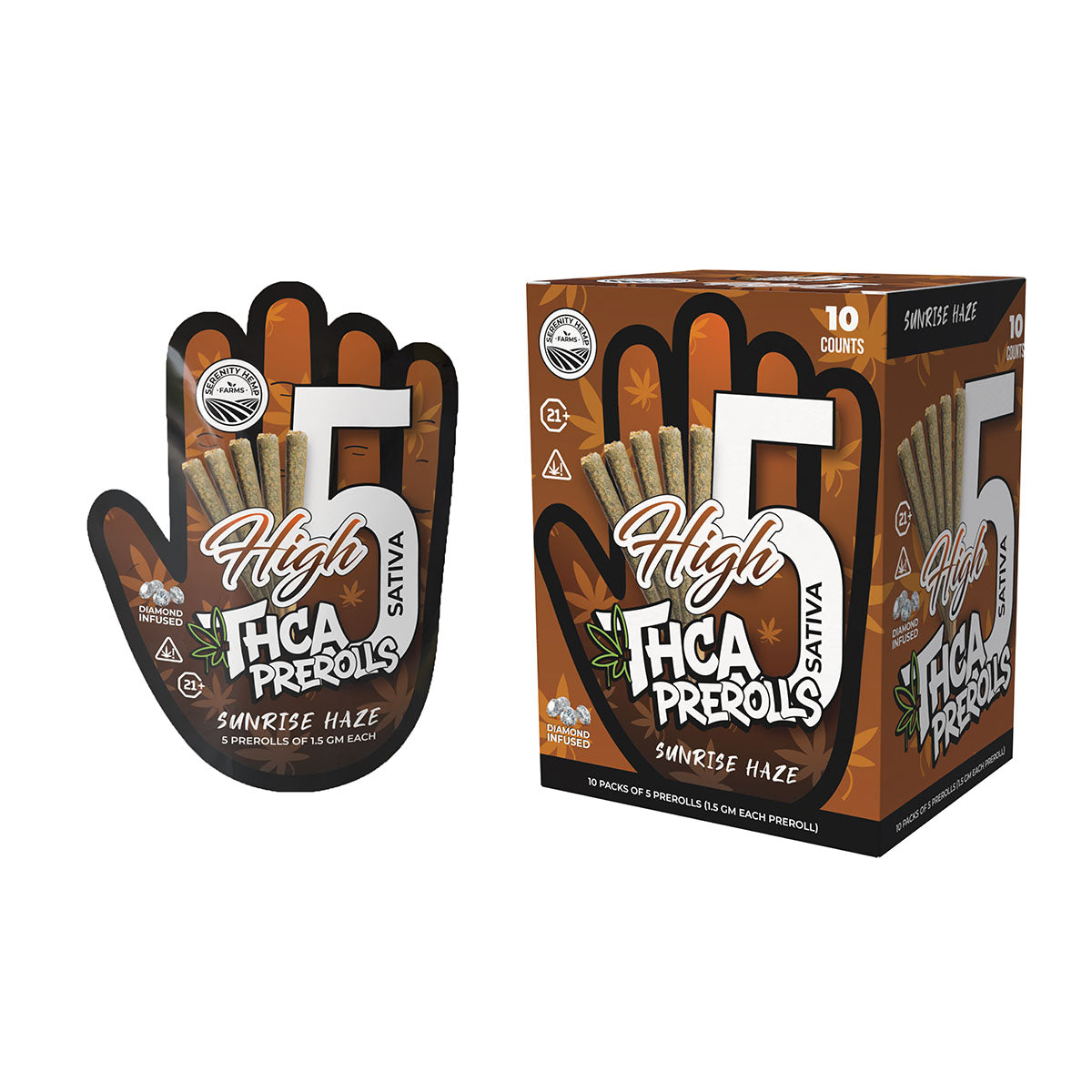 Serenity Hemp - Sunrise Haze | High 5  THCA Sativa 1.5gm Prerolls 10 count box