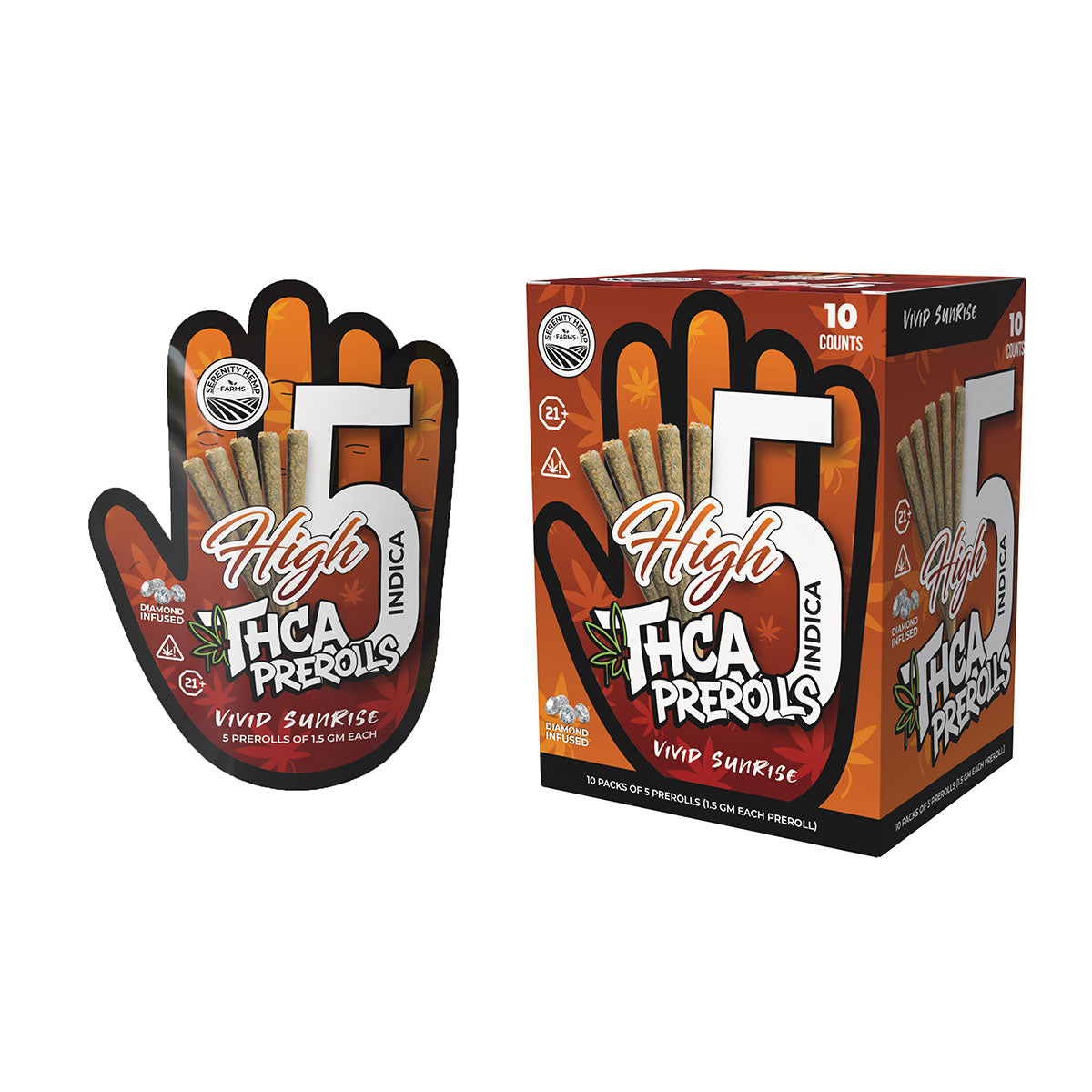 Serenity Hemp - VIVID Sunrise | High 5 THCA Indica 1.5gm Prerolls 10 count box